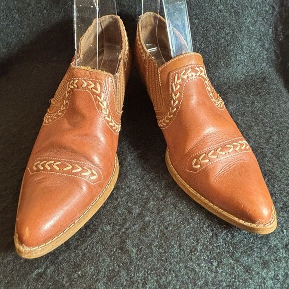 PALOMINO Sz 7B Western Style Stacked Heel Contrasting Stitch Pointy Toe Shooties - Picture 1 of 12